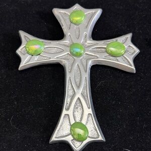 Silver Cross with Green Accents 7 1/4“